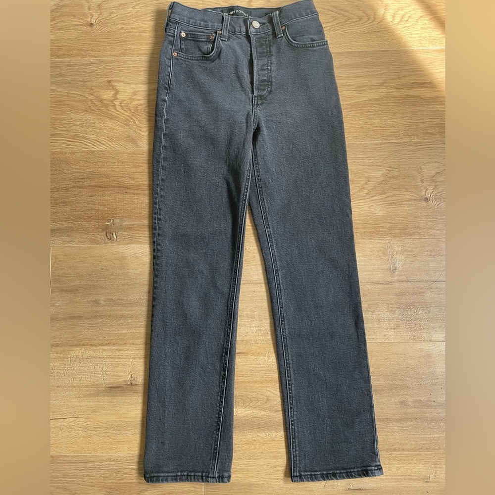 Denim Forum The Arlo High Rise Straight Jeans Size 24 Black Grey Wash 28L